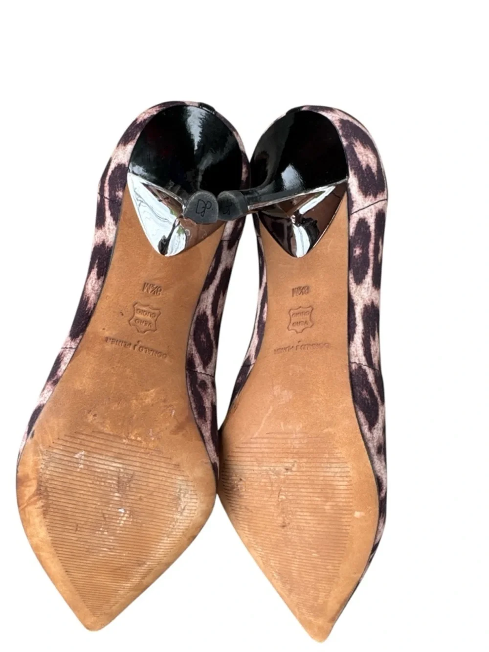 Donald J. Pliner Brown/Black Leopard-Print Pointed kitten Pumps, Size 8.5